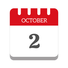 October 2 calendar flat icon
