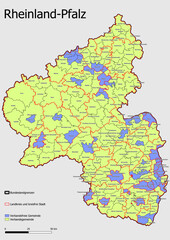 Karte Administrative Gliederung Bundesland Rheinland-Pfalz Einheitsgemeinde, Verwaltunsgemeinschaft, Verwaltungsverband 