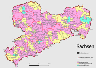  Karte Administrative Gliederung Bundesland Sachsen Einheitsgemeinde, Verwaltunsgemeinschaft, Verwaltungsverband