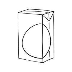 Monochrome illustration, rectangular packaging of milk, kefir, copy space, vector cartoon
