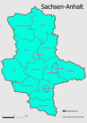 Karte Administrative Gliederung Bundesland Sachsen-Anhalt Landkreise und kreisfreie Städte 