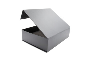 Black blank hard cardboard box isolated on white background