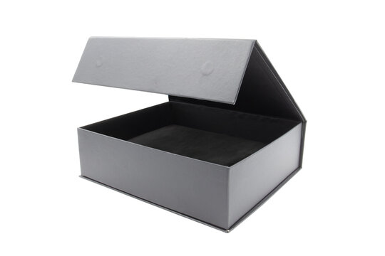 Black blank hard cardboard box isolated on white background