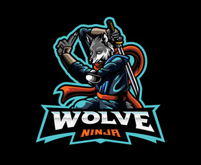 Fototapeta premium Wolf ninja mascot logo design