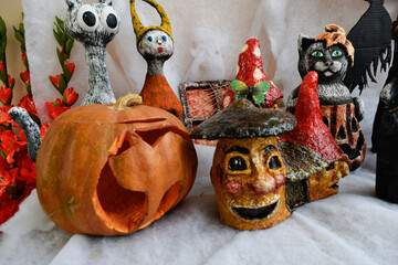 Papier mache halloween characters created by painting school students