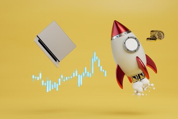 the concept of earning money on the Internet. rapid growth of cryptocurrency prices. 3D render