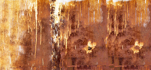 Rusty metallic texture, rust and oxidized metallic background. Long banner format.