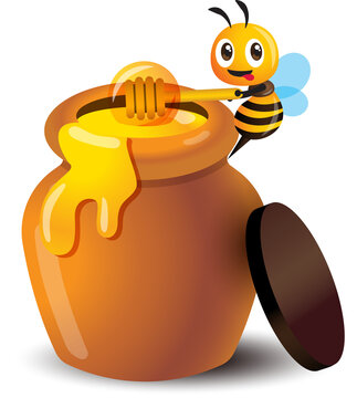 recommend clip art: Cartoon cute bee with honey pot 