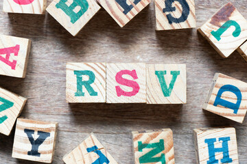 Alphabet letter block in word RSV (Abbreviation of Respiratory syncytial virus) and another letter...