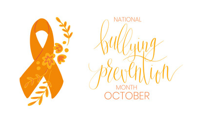 National Bullying Prevention Month October web banner. Orange support and awareness ribbon symbol. Vector illustration