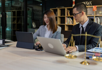 Concepts of Law and Legal services. Lawyer working, law, Lawyers consult with clients.	