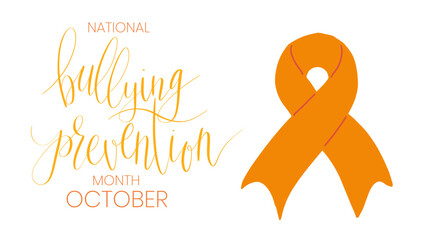 National Bullying Prevention Month October web banner. Orange support and awareness ribbon symbol. Vector illustration