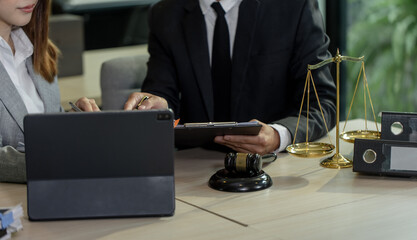 Concepts of Law and Legal services. Lawyer working with law	