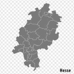 Map Free State of Hesse on transparent background. Hesse map with  districts  in gray for your web site design, logo, app, UI. Land of Germany. EPS10.