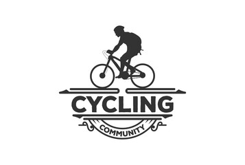Retro Vintage Man Male Riding Bike Cycle Bicycle for Sport Club Badge Emblem Logo Design Vector