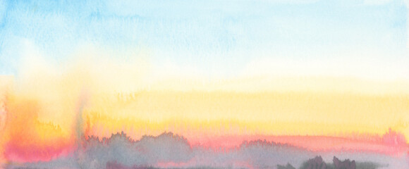 Abstracte aquarel stroom schilderij. Rook landschap achtergrond.