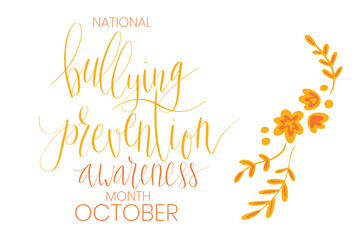 Fototapeta na wymiar National Bullying Prevention Month October web banner. Orange support and awareness ribbon symbol. Vector illustration