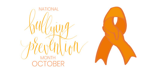 National Bullying Prevention Month October web banner. Orange support and awareness ribbon symbol. Vector illustration