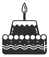 Birthday cake icon. Sweet delicious dessert with candle