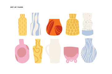 Vector illustration set of ceramic vases with various of textures.