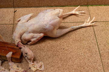chicken meat that has been stripped of its feathers