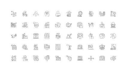 Research concept illustration, linear icons, line signs set, vector collection