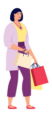 Shopping girl with gift bags isolated on white