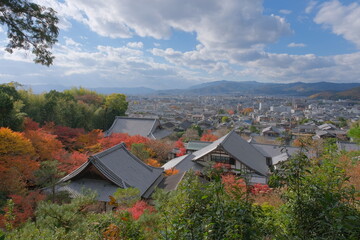 scenic viewpoint of kyoto from the mountainside in autumn in Japan