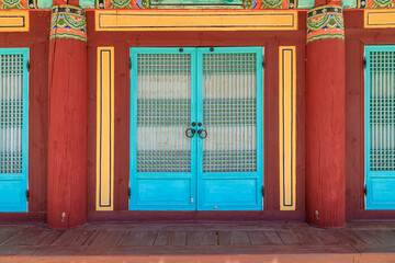  Korean Buddhist temple. Korean traditional window or Door.