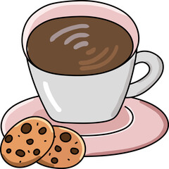 Hot Coffee and Cookie Illustration Style