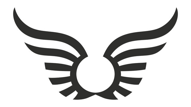 Winged badge. Wings in flight emblem with waving stripes
