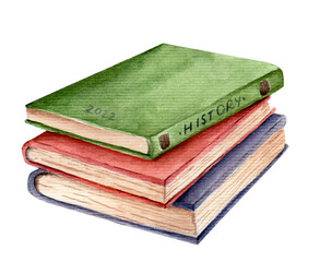 old books  watercolor isolated on white