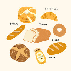  set of Fresh bread, homemade bread, bakery, bake