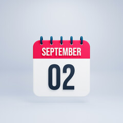 September Realistic Calendar Icon 3D Rendered September 02