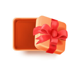 3d orange gift box. Top View giftbox, vector illustration