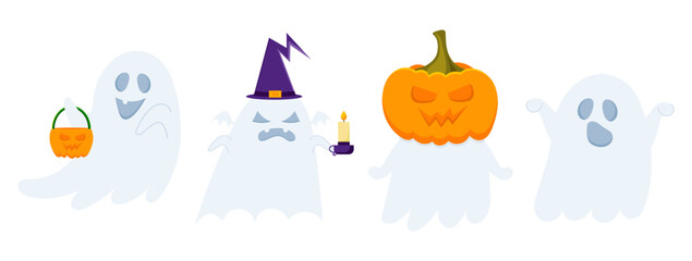 Set of illustrations for Halloween. Ghosts. Cute ghosts to decorate your design or holiday.