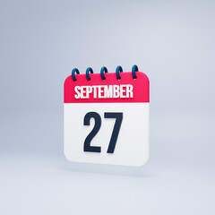September Realistic Calendar Icon 3D Rendered September 27