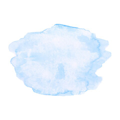 Blue watercolor texture on a transparent background. Cyan abstract cloud isolated. Hand-drawn smoke illustration. Splash of color for your design. Abstraction. Backdrop. Blue cloud.