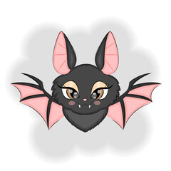 Halloween cute bat, vector illustration print