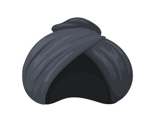 Black turban for head. Cartoon oriental sultan or sikh, vector illustration