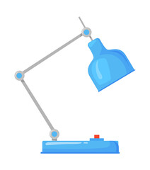 Blue table lamp. Cartoon illuminator on desk, vector illustration
