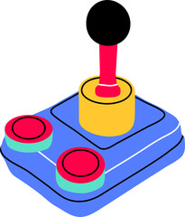 Gaming vintage and retro element Game joystick in flat line style. Hand drawn graphic Game Analog Controller, Game Pad Stick PNG Illustration for decoration, logo, sticker, icon.   © AkimD