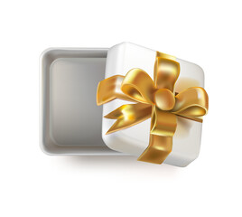 White 3d prize box. Opened gift box on wedding, icon realistic vector illustration