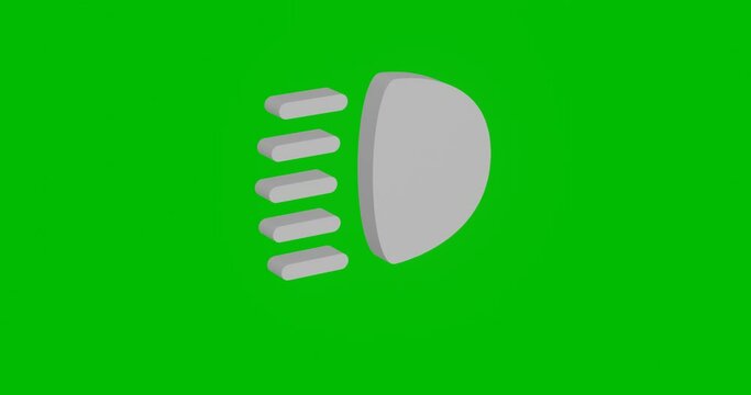 Animation of rotation of a white headlight symbol with shadow. Simple and complex rotation. Seamless looped 4k animation on green chroma key background