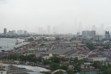 Aerial view of Bangkok Downtown Skyline, Thailand. Financial district and business centers in smart urban city in Asia.Skyscraper and high-rise buildings