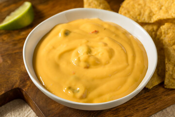 Homemade Yellow Queso Cheese Dip with Tortilla Chips