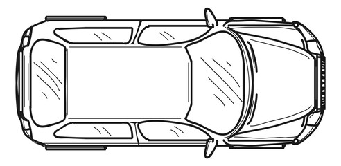 Car top view. Black line vehicle drawing