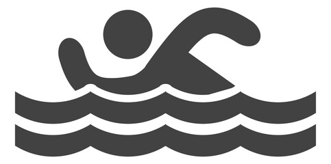 Person swimming. Beach sign. Safety water area