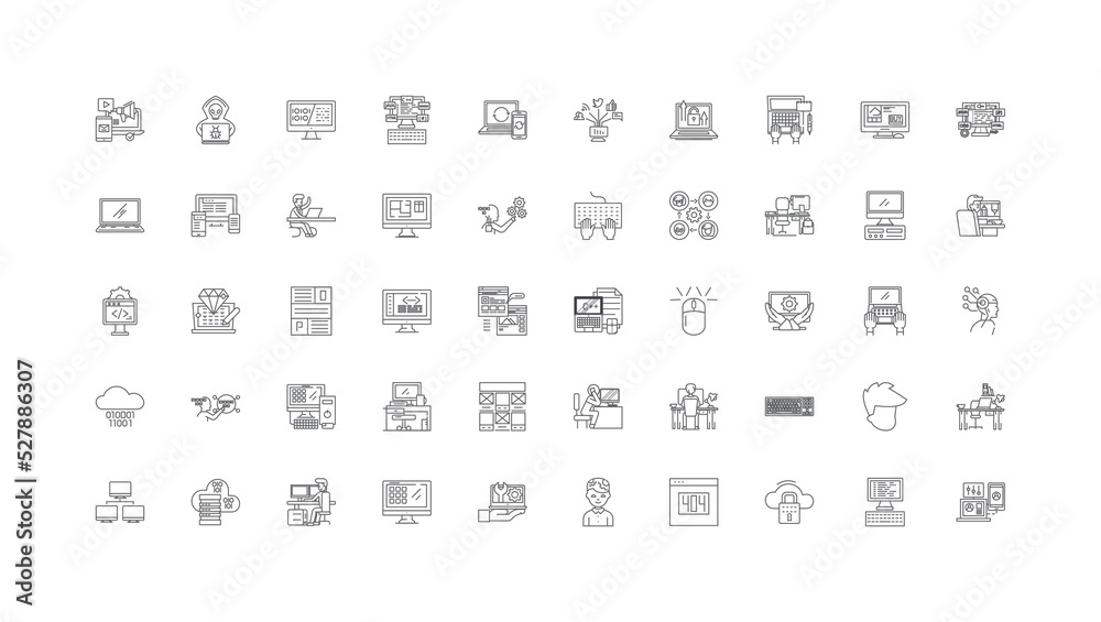 Wall mural Web programming ideas, linear icons, line signs set, vector collection