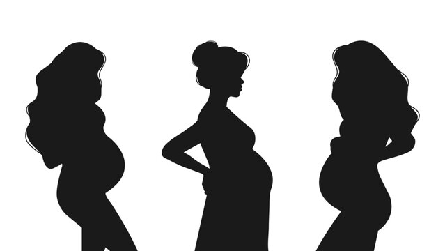 Set of silhouettes of pregnant women isolated on a white background. Vector illustration.